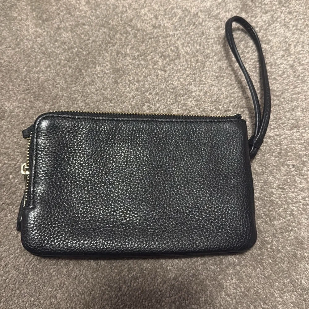 Coach Black Leather Wallet Purse Wristlet Dual Zipper - Picture 3 of 5